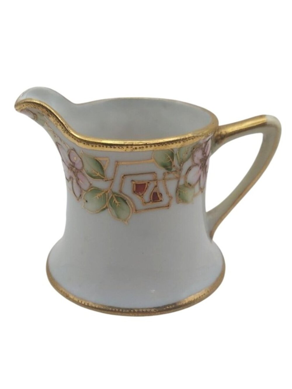 Nippon M Hand Painted Creamer Moriage Floral Porcelain Gold Trim Vintage MCM